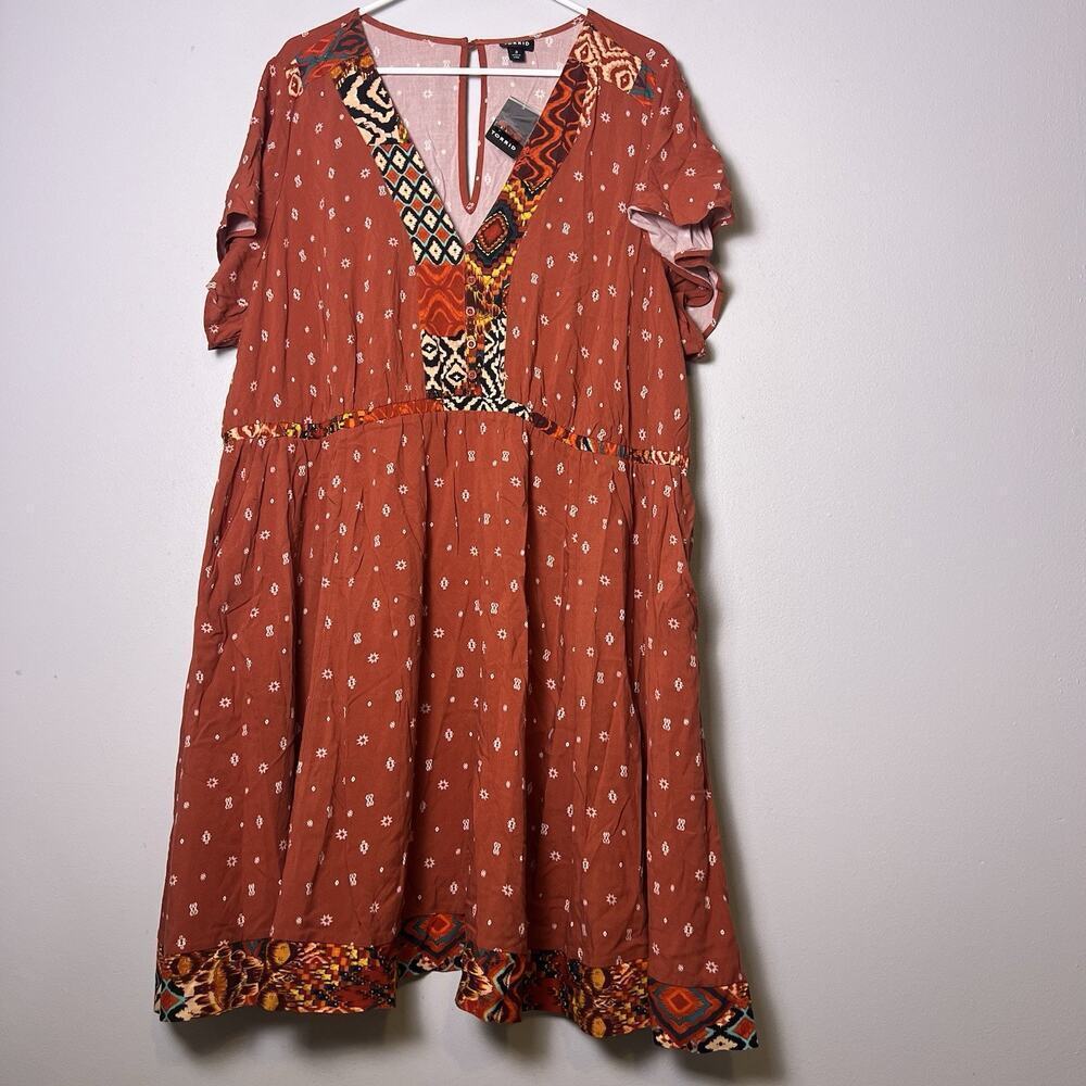Torrid NWT Mini Challis Boarder Skater Dress Size 3X V-Neck Pockets Boho Tribal - Picture 4 of 16